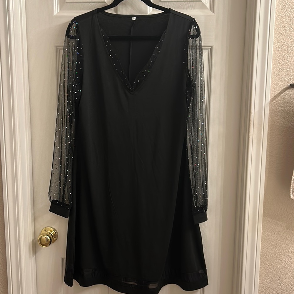 Pretty black dress with sheer arms. Size XL. Never woren